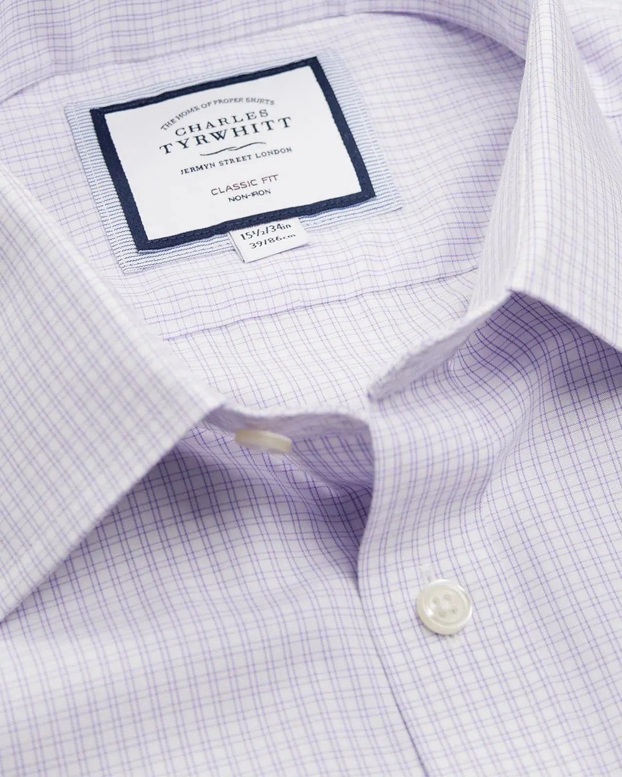 Classic Fit Lilac Purple Double Check Shirt-MALFORD OF LONDON SAVILE ROW MENSWEAR OUTLET