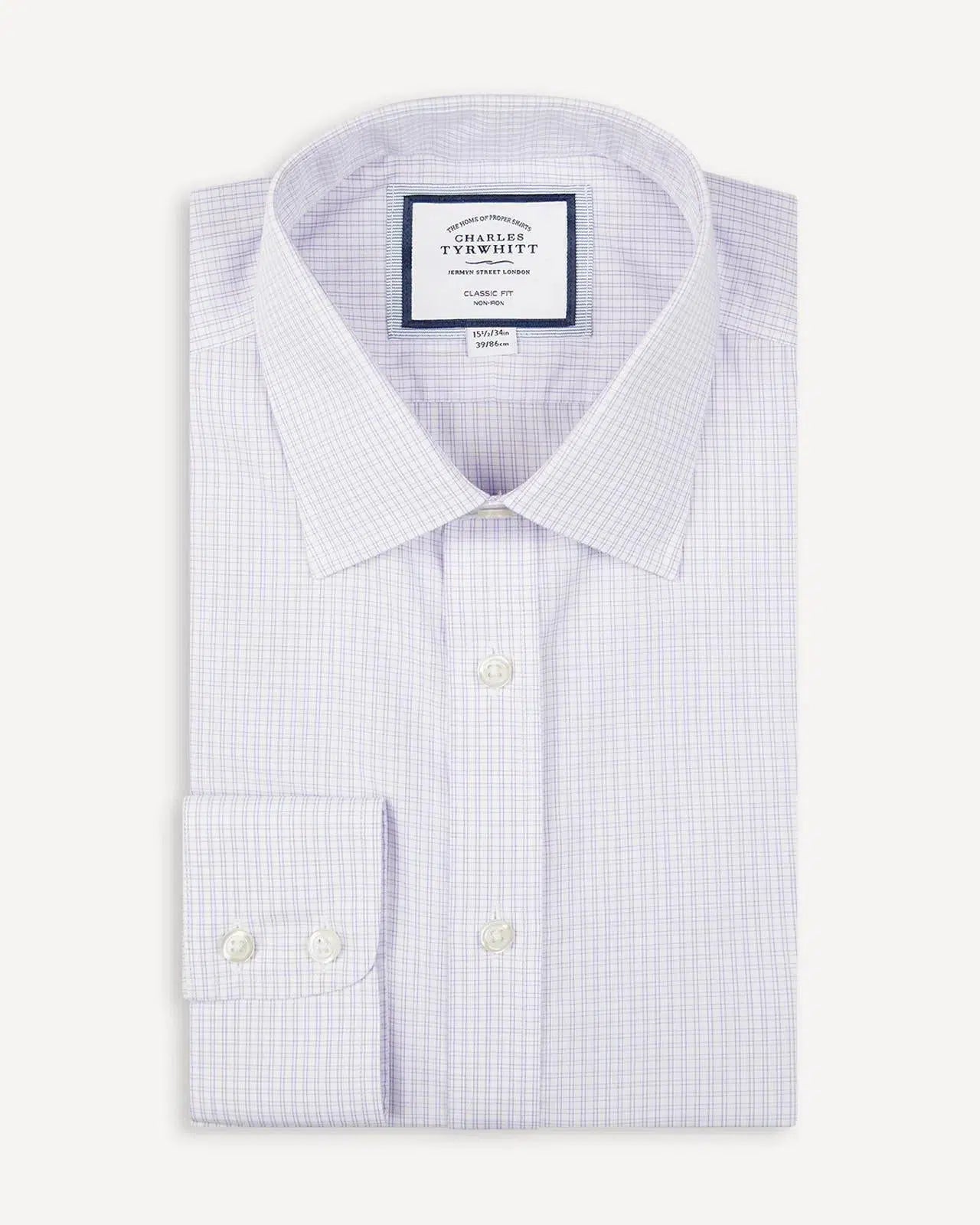 Classic Fit Lilac Purple Double Check Shirt-MALFORD OF LONDON SAVILE ROW MENSWEAR OUTLET