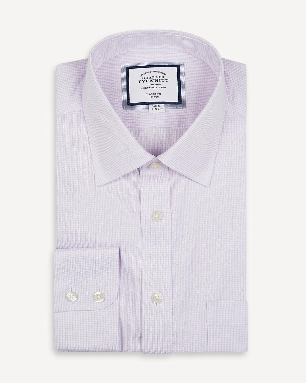 Classic Fit Mauve Purple Twill Micro Check Shirt-MALFORD OF LONDON SAVILE ROW MENSWEAR OUTLET