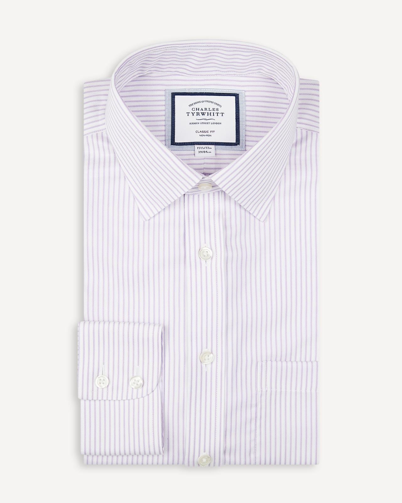 Classic Fit Mauve Purple Twill Stripe Shirt-MALFORD OF LONDON SAVILE ROW MENSWEAR OUTLET