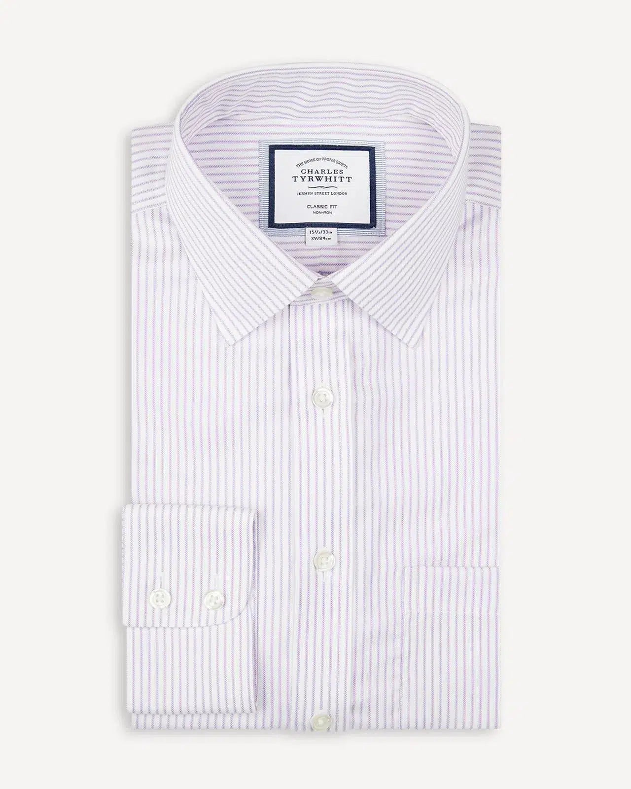 Classic Fit Mauve Purple Twill Stripe Shirt-MALFORD OF LONDON SAVILE ROW MENSWEAR OUTLET