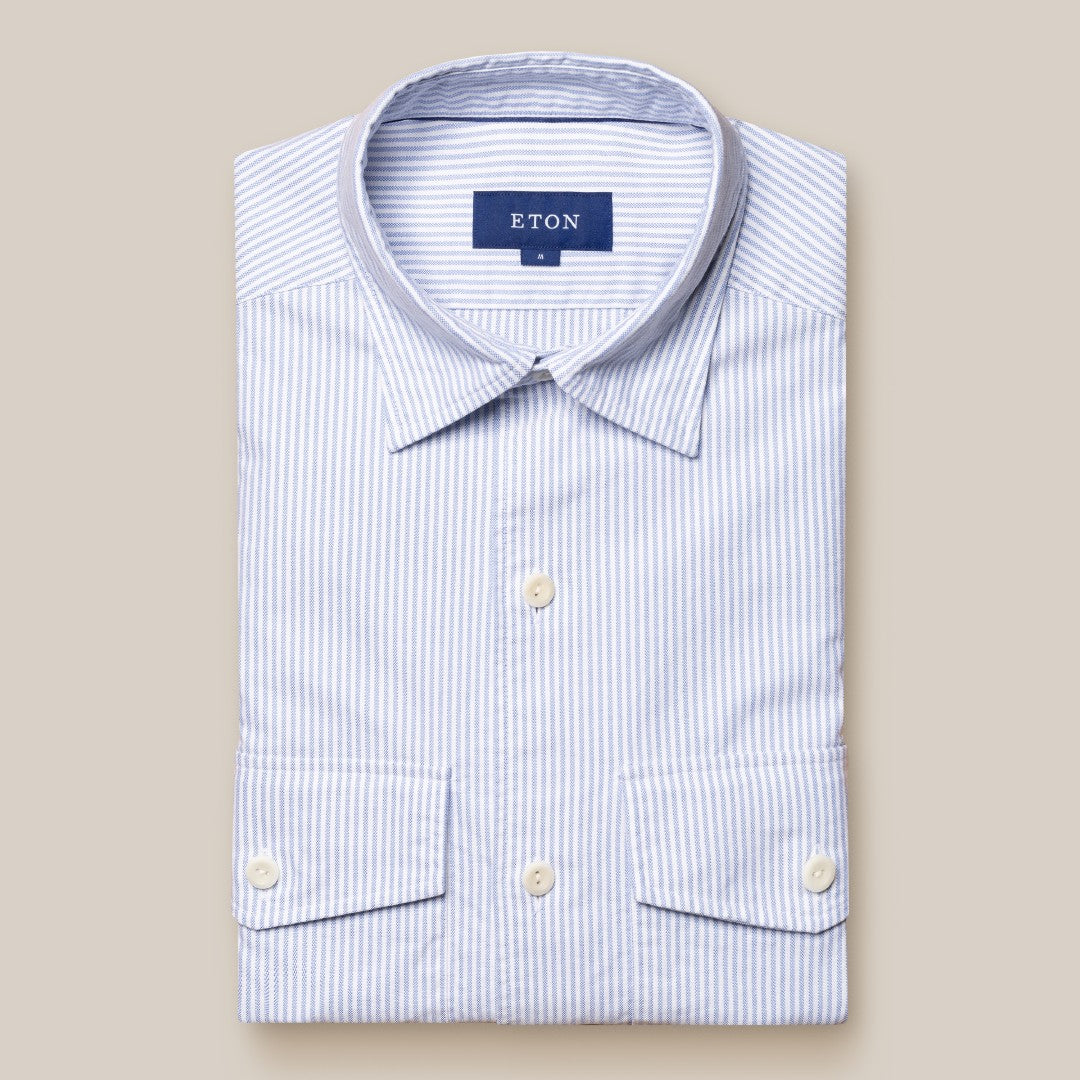 Classic Fit Mid Blue Stripe Shirt-MALFORD OF LONDON SAVILE ROW MENSWEAR OUTLET