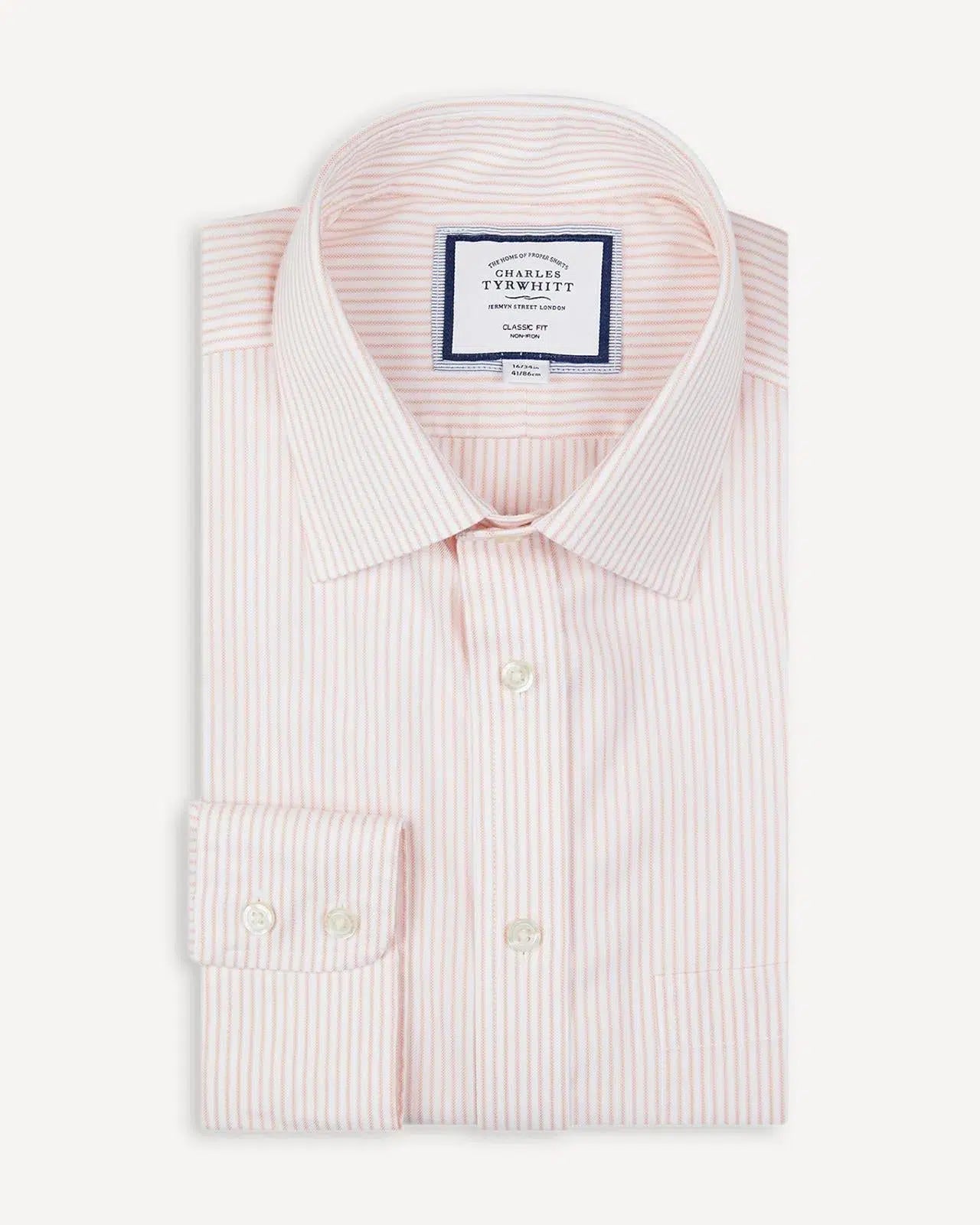 Classic Fit Orange Twill Stripe Shirt-MALFORD OF LONDON SAVILE ROW MENSWEAR OUTLET