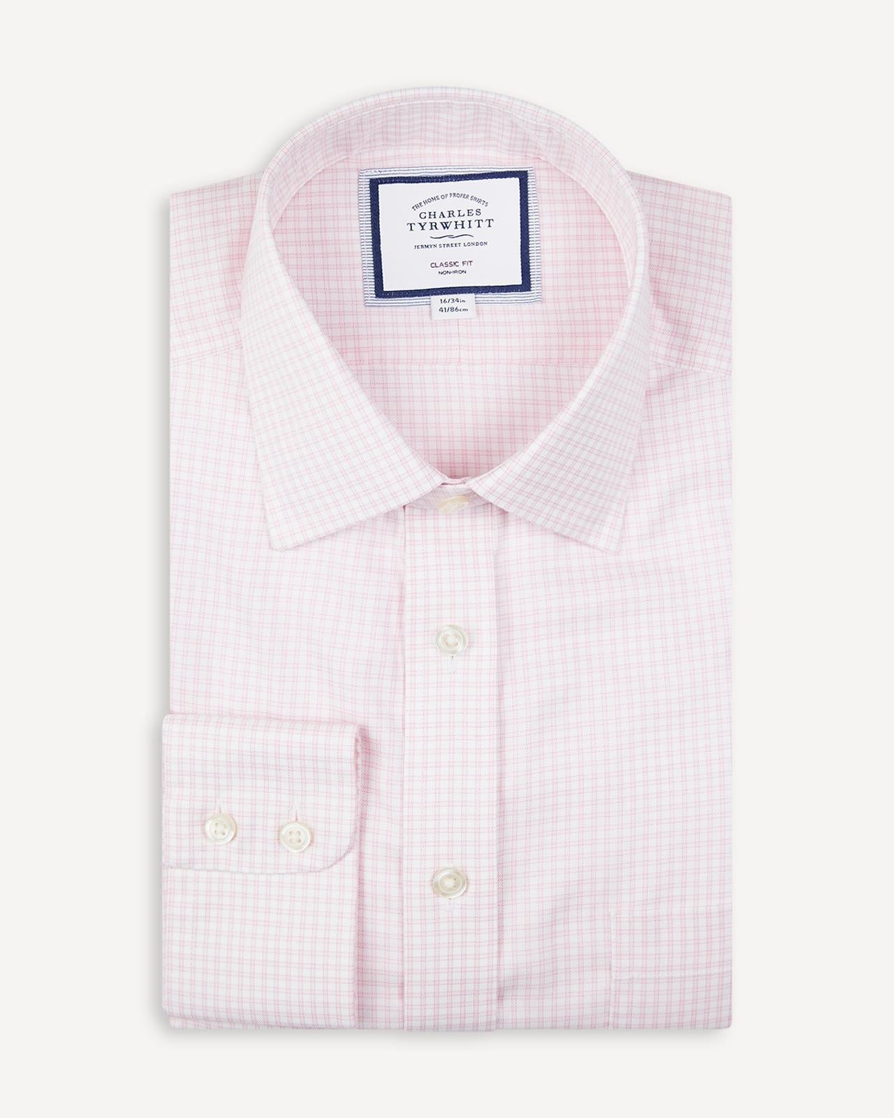 Classic Fit Pink Mini Windowpane Check Shirt-MALFORD OF LONDON SAVILE ROW MENSWEAR OUTLET