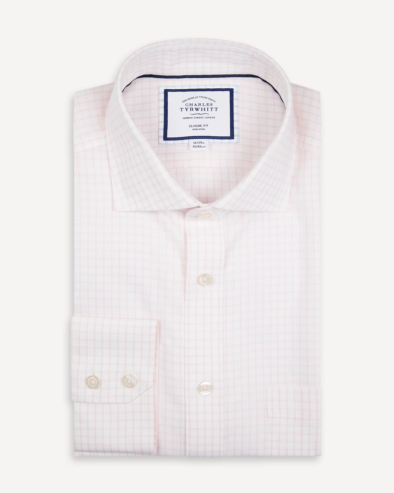 Classic Fit Pink Regent Weave Check Shirt-MALFORD OF LONDON SAVILE ROW MENSWEAR OUTLET