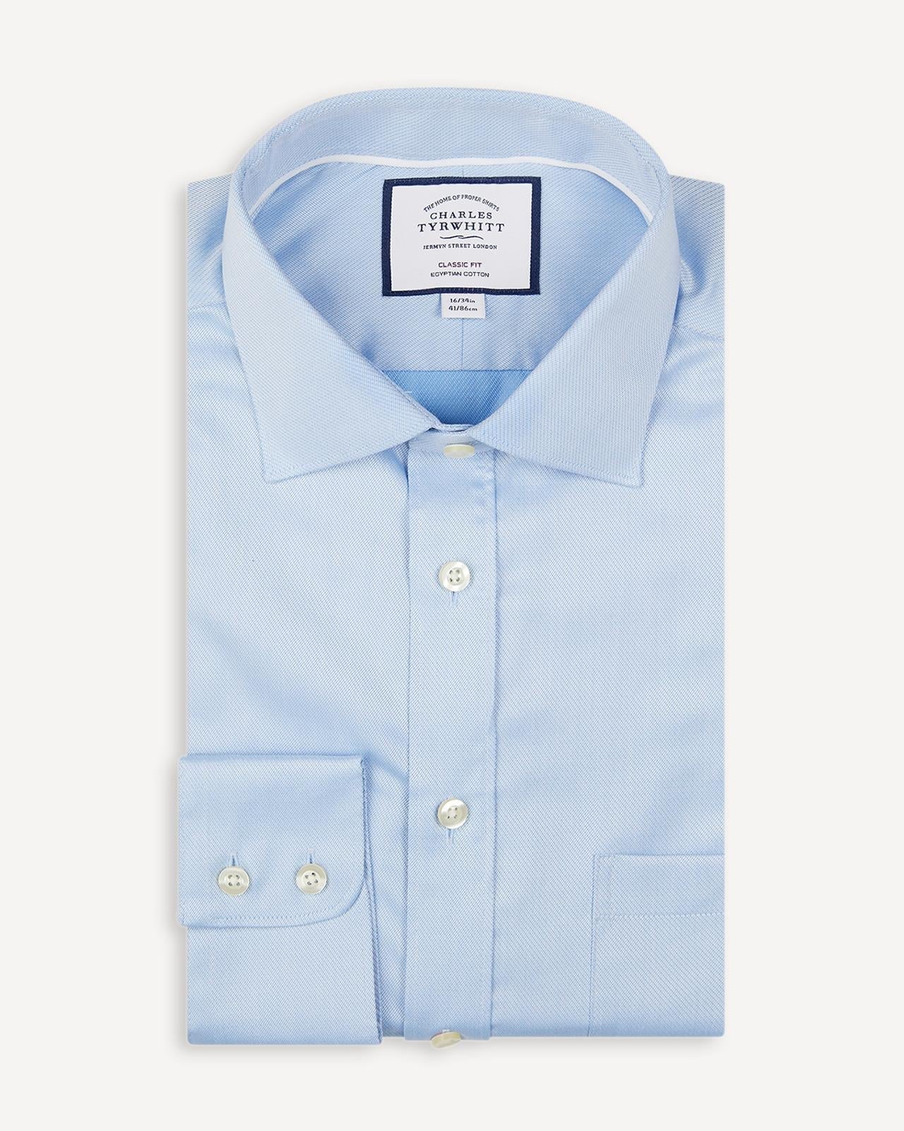 Classic Fit Sky Blue Hampton Weave Shirt-MALFORD OF LONDON SAVILE ROW MENSWEAR OUTLET