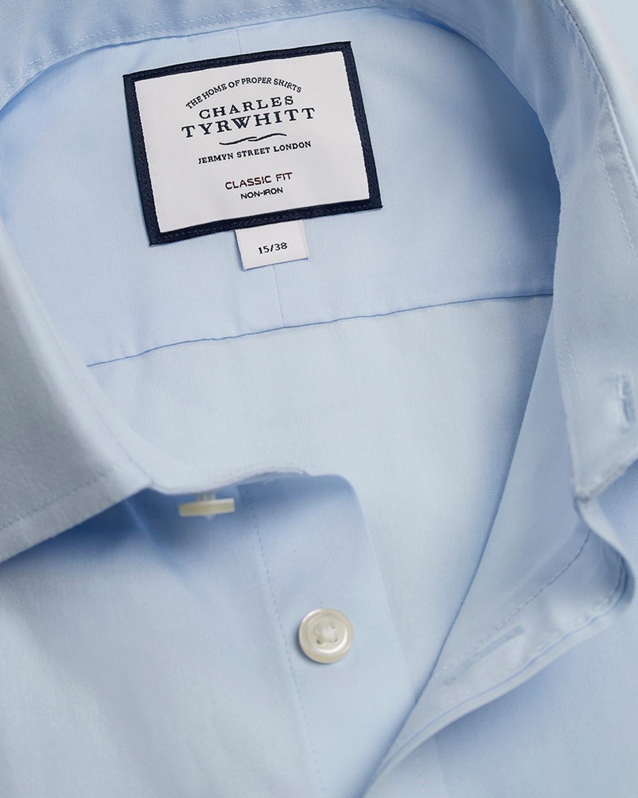 Classic Fit Sky Blue Poplin Short Sleeve Shirt-MALFORD OF LONDON SAVILE ROW MENSWEAR OUTLET