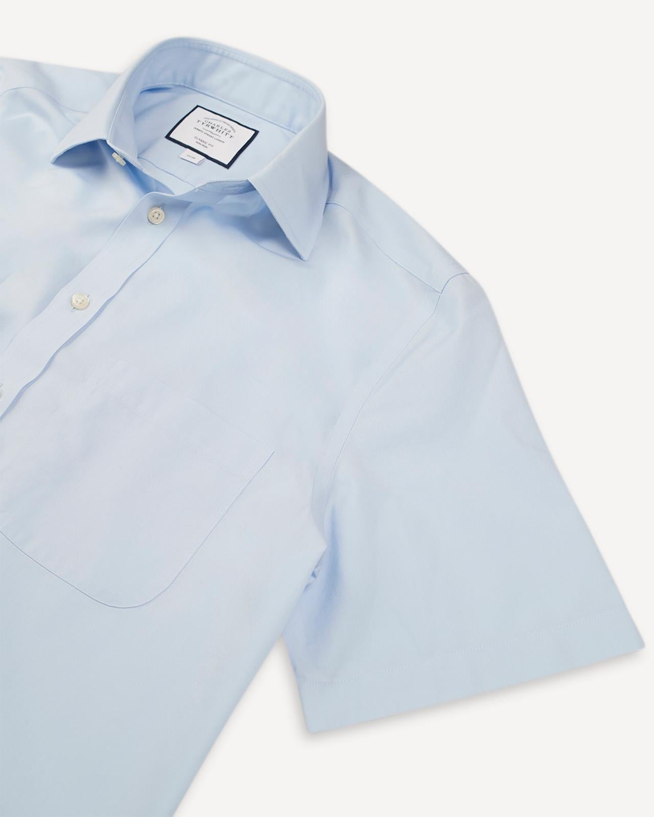 Classic Fit Sky Blue Poplin Short Sleeve Shirt-MALFORD OF LONDON SAVILE ROW MENSWEAR OUTLET