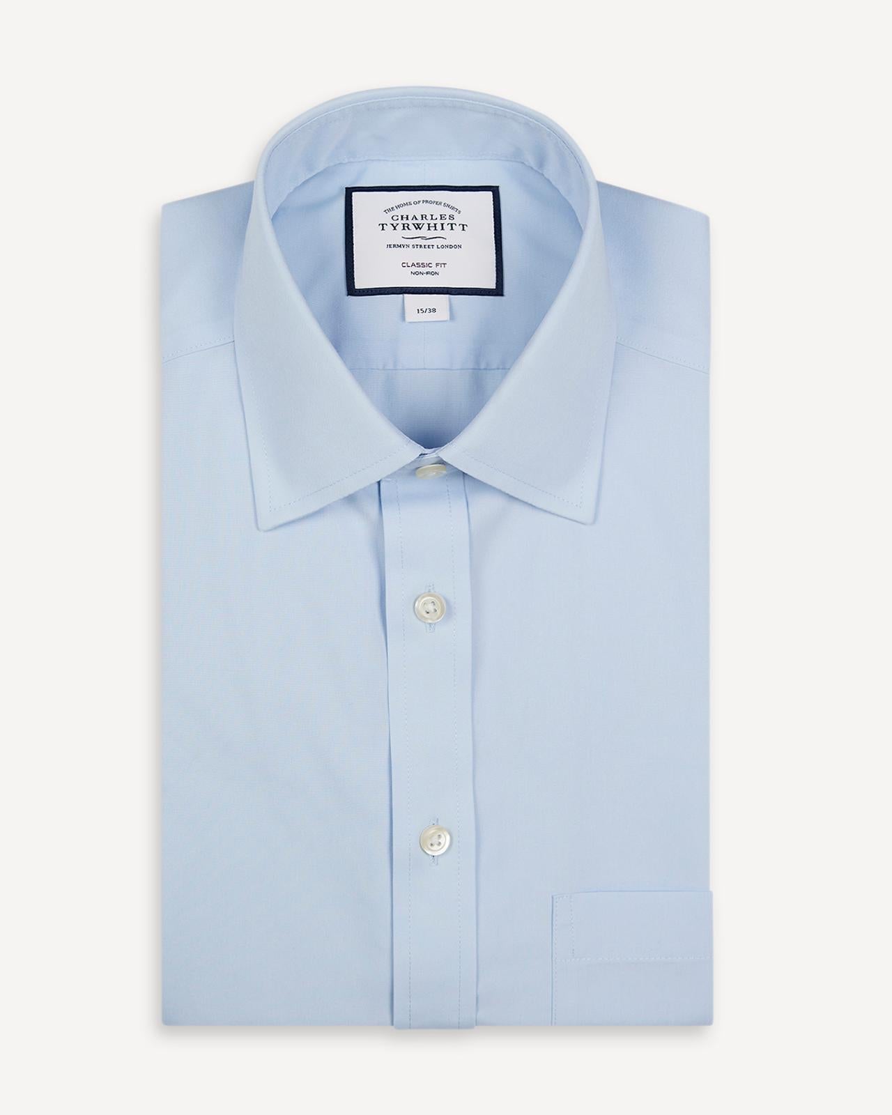 Classic Fit Sky Blue Poplin Short Sleeve Shirt-MALFORD OF LONDON SAVILE ROW MENSWEAR OUTLET