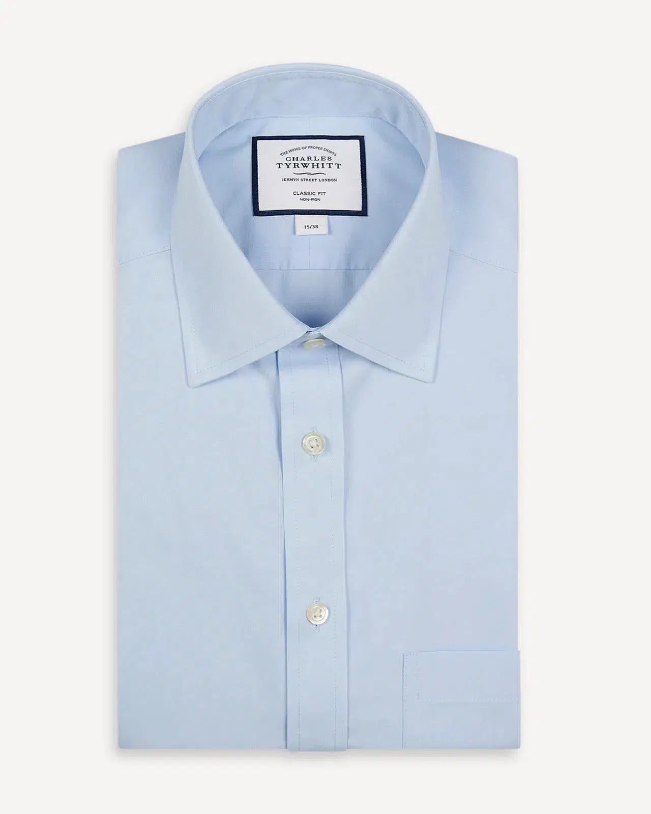 Classic Fit Sky Blue Poplin Short Sleeve Shirt-MALFORD OF LONDON SAVILE ROW MENSWEAR OUTLET