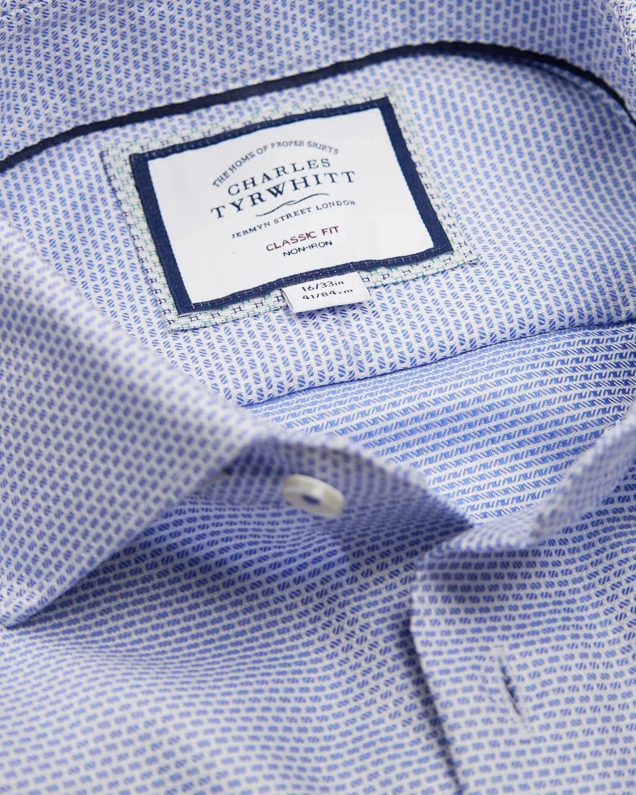 Classic Fit Sky Blue Stretch Texture Shirt-MALFORD OF LONDON SAVILE ROW MENSWEAR OUTLET