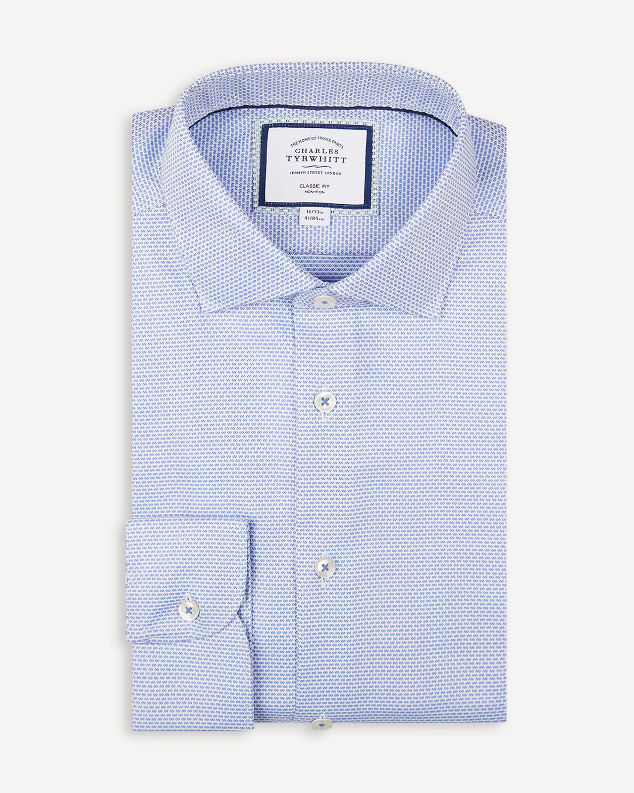 Classic Fit Sky Blue Stretch Texture Shirt-MALFORD OF LONDON SAVILE ROW MENSWEAR OUTLET