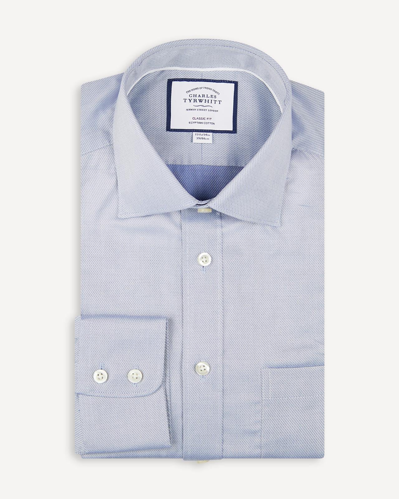 Classic Fit Steel Blue Hampton Weave Shirt-MALFORD OF LONDON SAVILE ROW MENSWEAR OUTLET