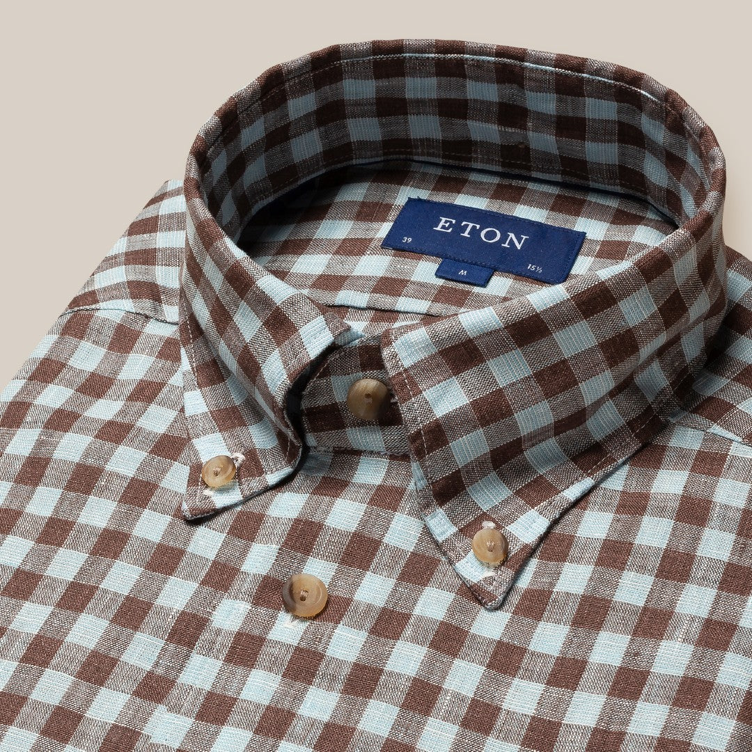 Contemporary Fit Brown Gingham Check Shirt-MALFORD OF LONDON SAVILE ROW MENSWEAR OUTLET