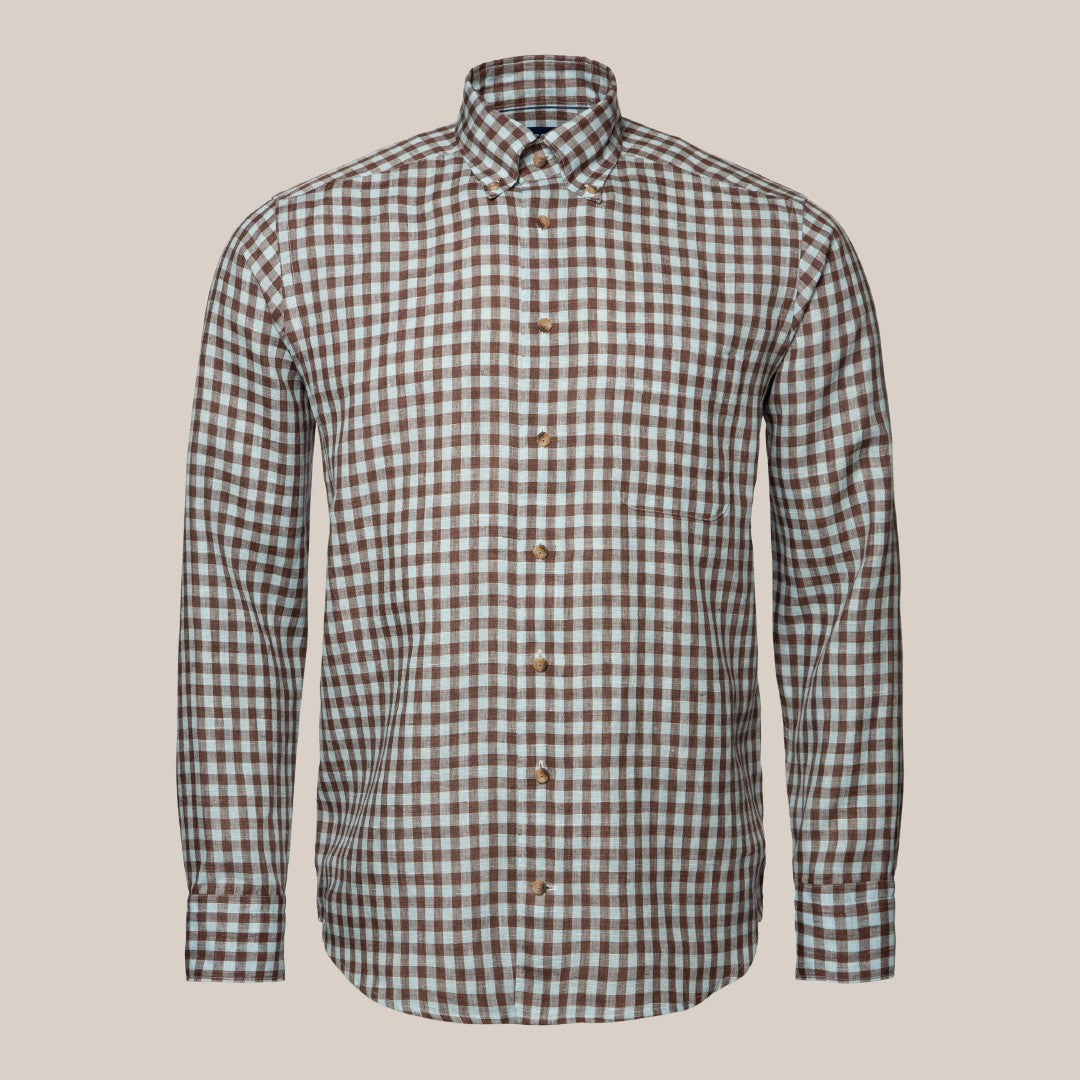 Contemporary Fit Brown Gingham Check Shirt-MALFORD OF LONDON SAVILE ROW MENSWEAR OUTLET