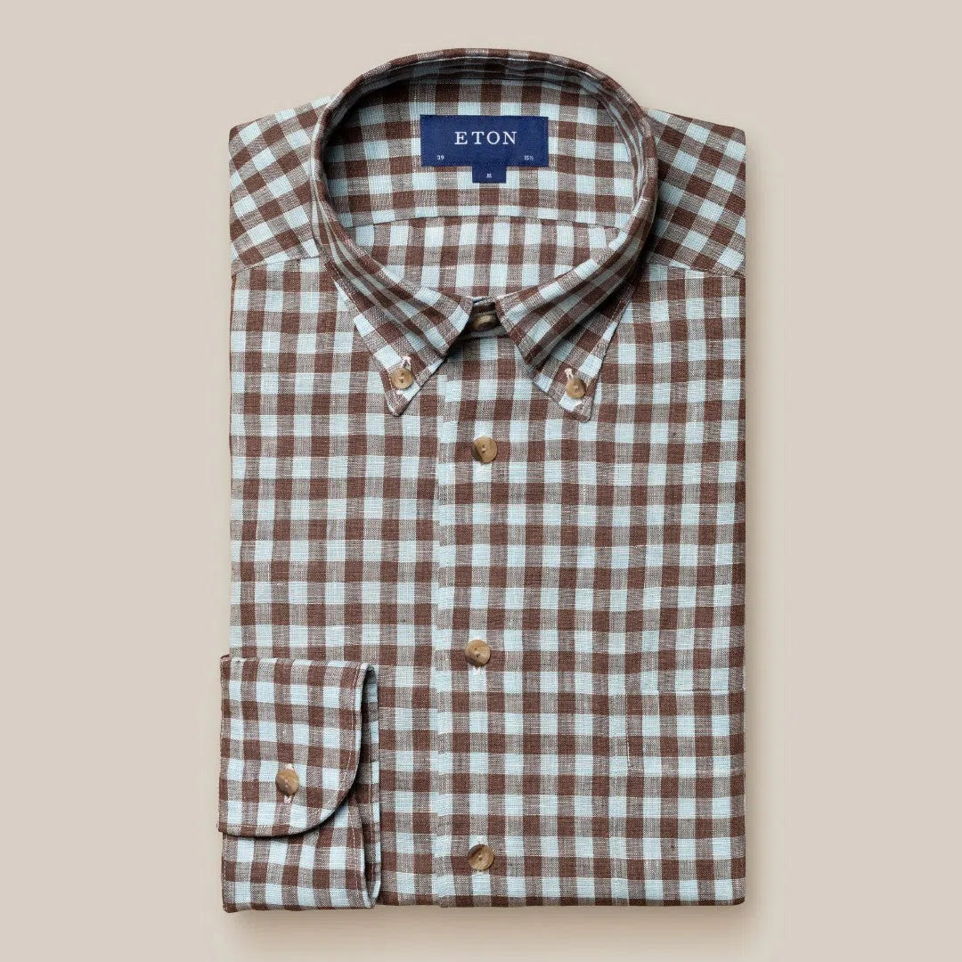 Contemporary Fit Brown Gingham Check Shirt-MALFORD OF LONDON SAVILE ROW MENSWEAR OUTLET