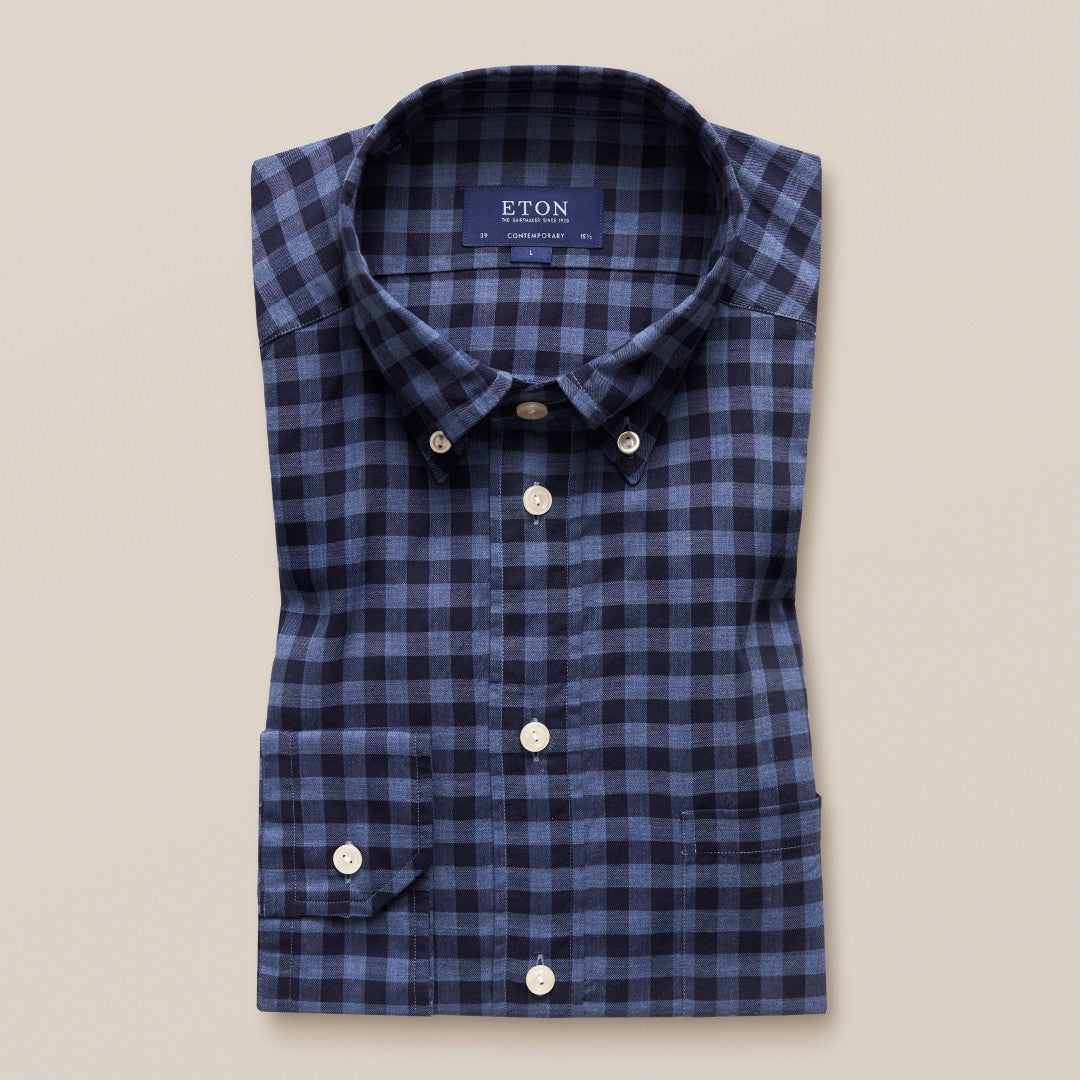 Contemporary Fit Dark Blue Check Shirt-MALFORD OF LONDON SAVILE ROW MENSWEAR OUTLET