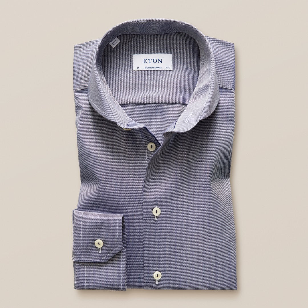 Contemporary Fit Dark Blue Textured Weave Shirt-MALFORD OF LONDON SAVILE ROW MENSWEAR OUTLET