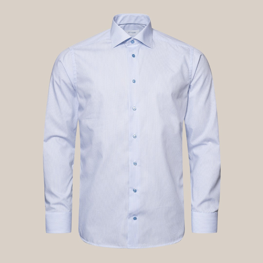 Contemporary Fit Light Blue Poplin Stripe Shirt-MALFORD OF LONDON SAVILE ROW MENSWEAR OUTLET