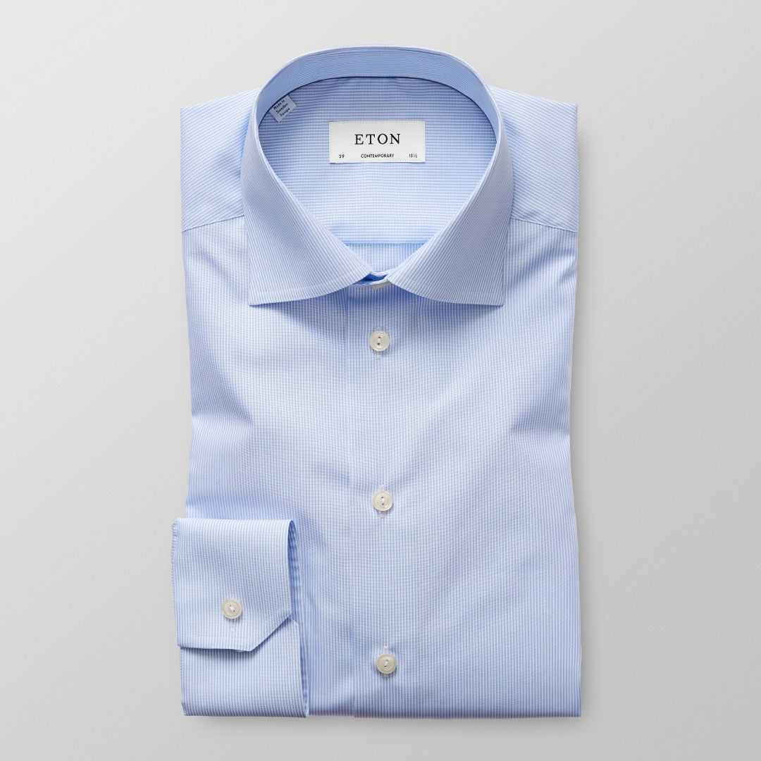 Contemporary Fit Light Blue Stripe Shirt-MALFORD OF LONDON SAVILE ROW MENSWEAR OUTLET