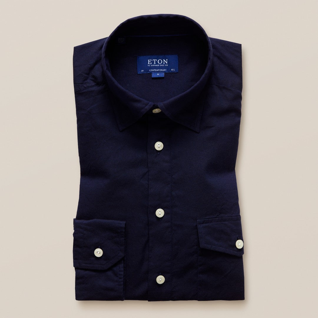 Contemporary Fit Navy Blue Plain Shirt-MALFORD OF LONDON SAVILE ROW MENSWEAR OUTLET