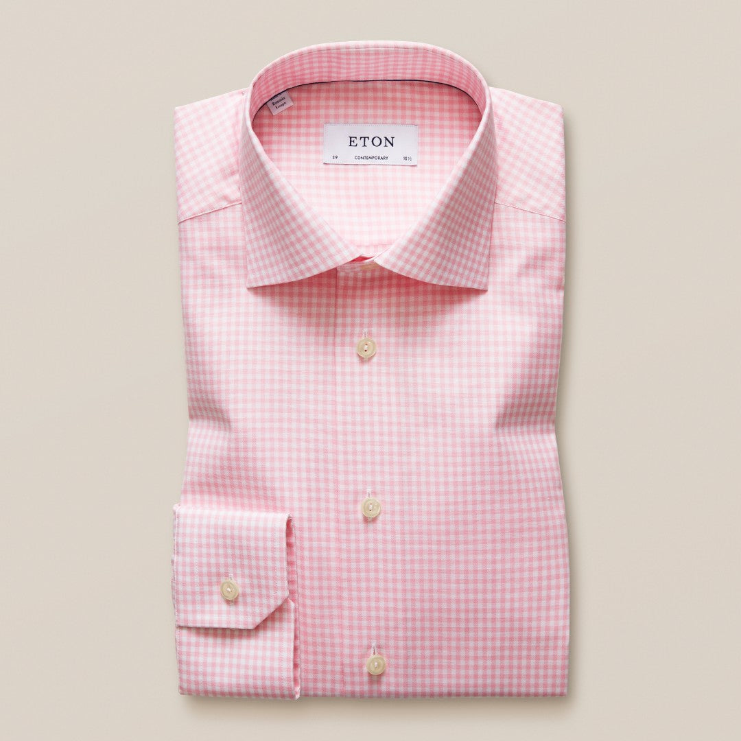 Contemporary Fit Pink Gingham Check Shirt-MALFORD OF LONDON SAVILE ROW MENSWEAR OUTLET