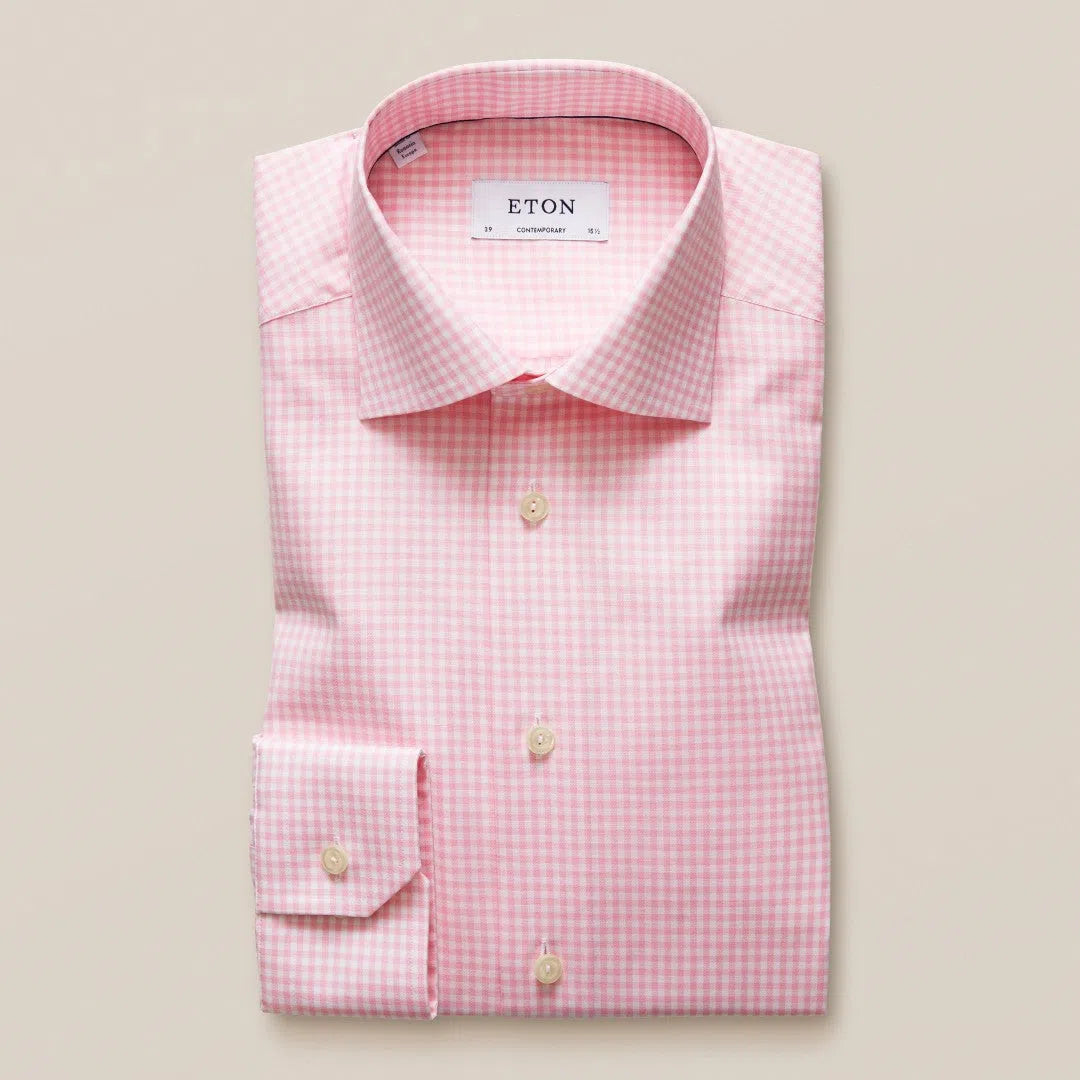 Contemporary Fit Pink Gingham Check Shirt-MALFORD OF LONDON SAVILE ROW MENSWEAR OUTLET