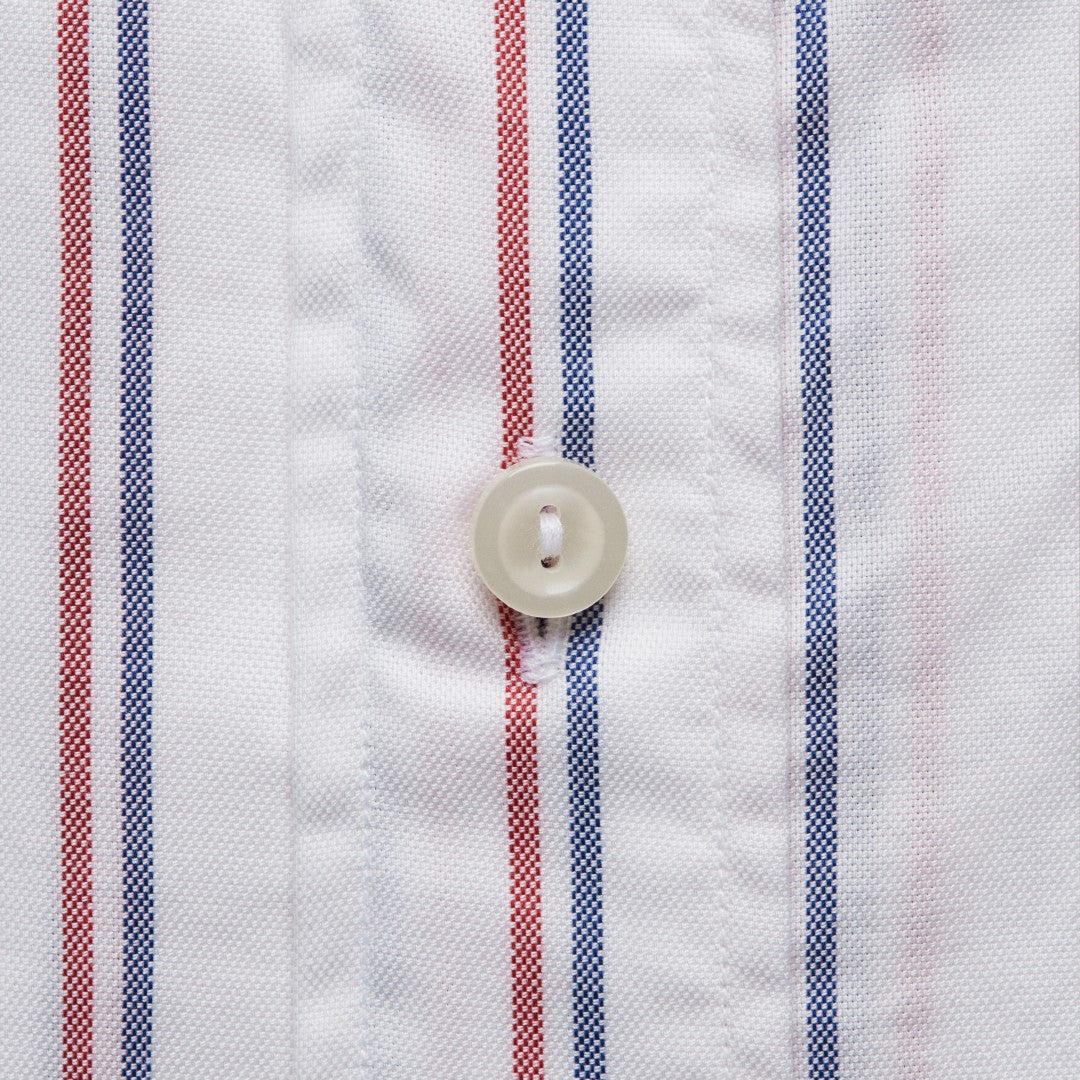 Contemporary Fit White Red Blue Striped Shirt-MALFORD OF LONDON SAVILE ROW MENSWEAR OUTLET