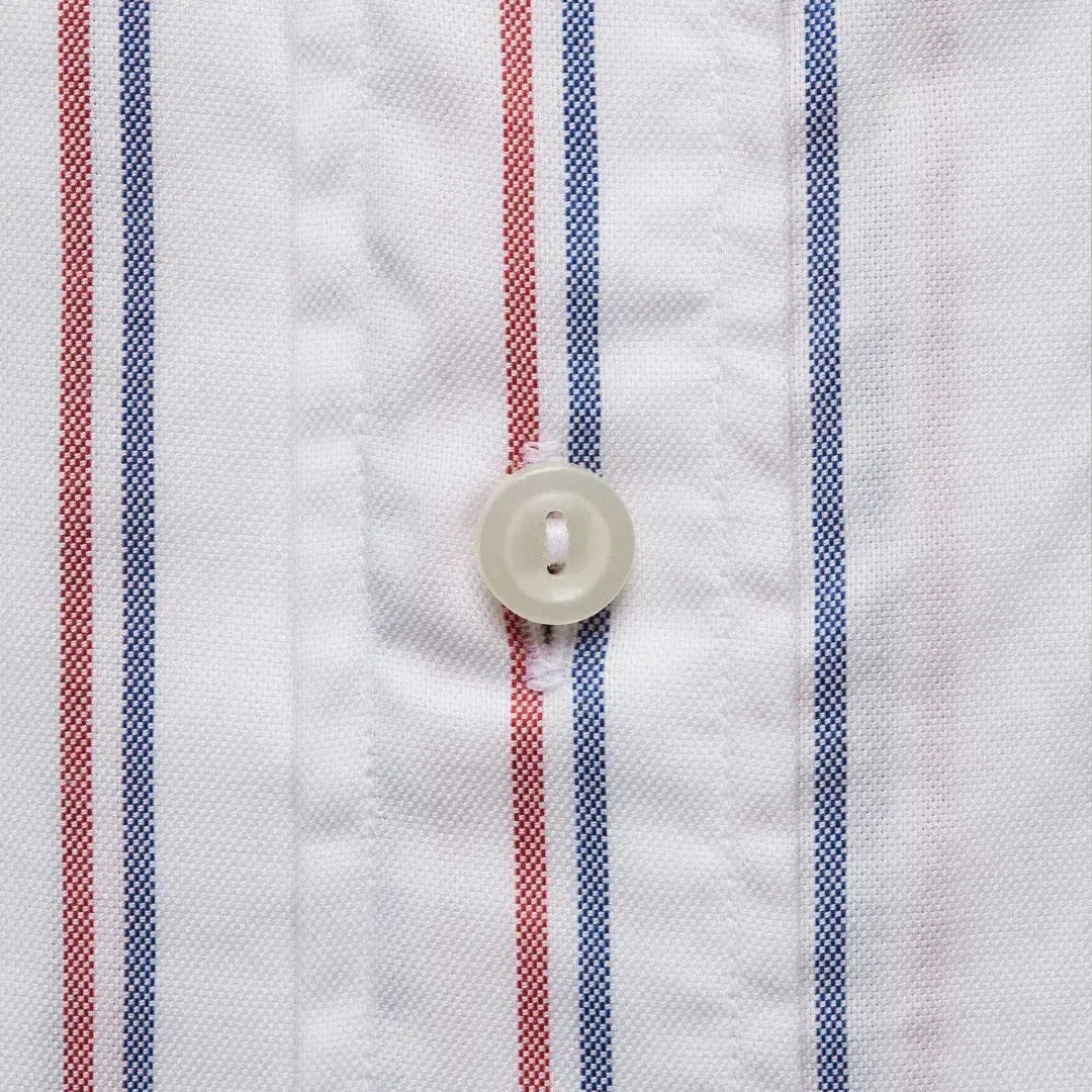 Contemporary Fit White Red Blue Striped Shirt-MALFORD OF LONDON SAVILE ROW MENSWEAR OUTLET