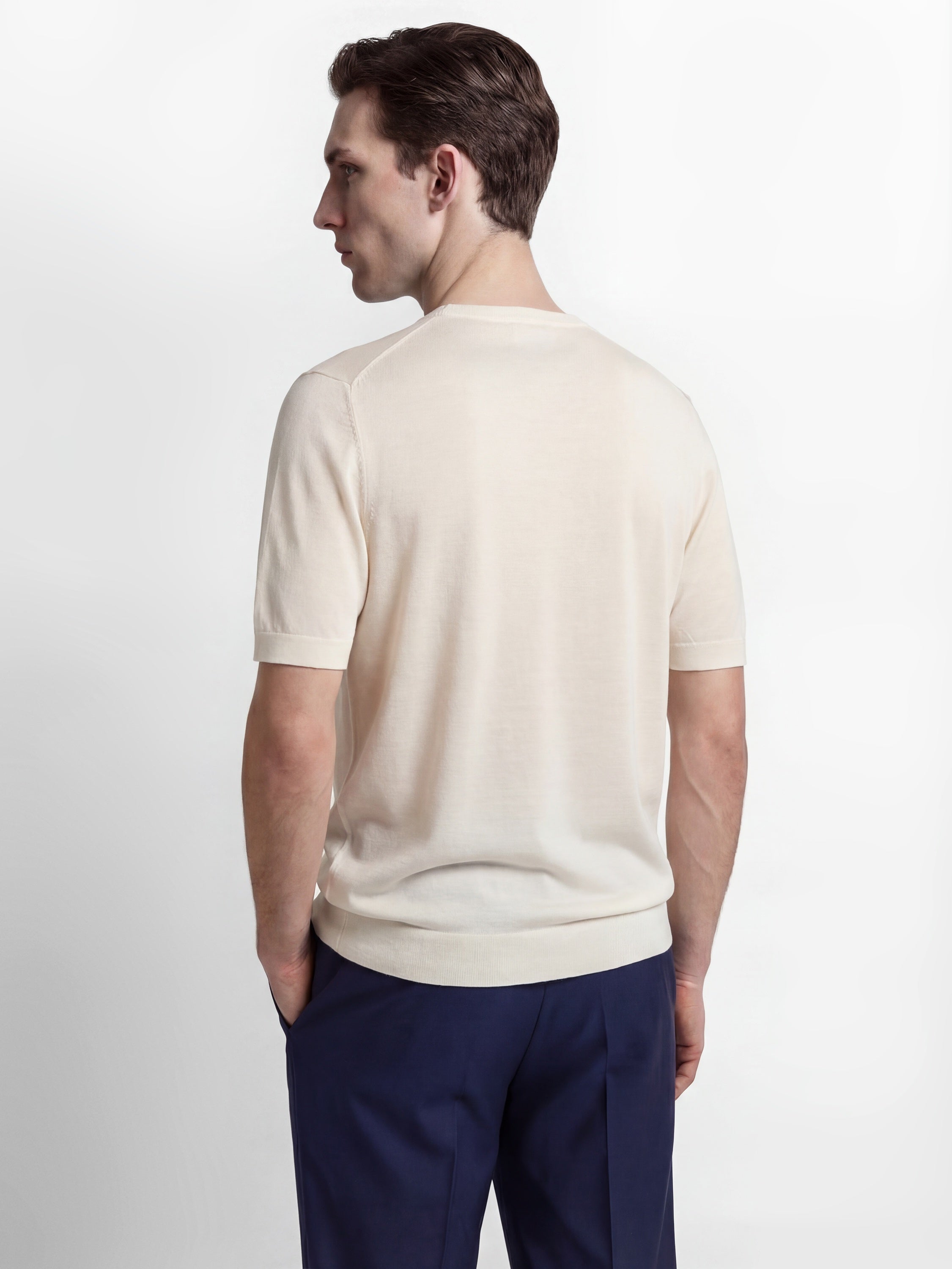 Richard James London Merino Silk Crew T-Shirt Ecru