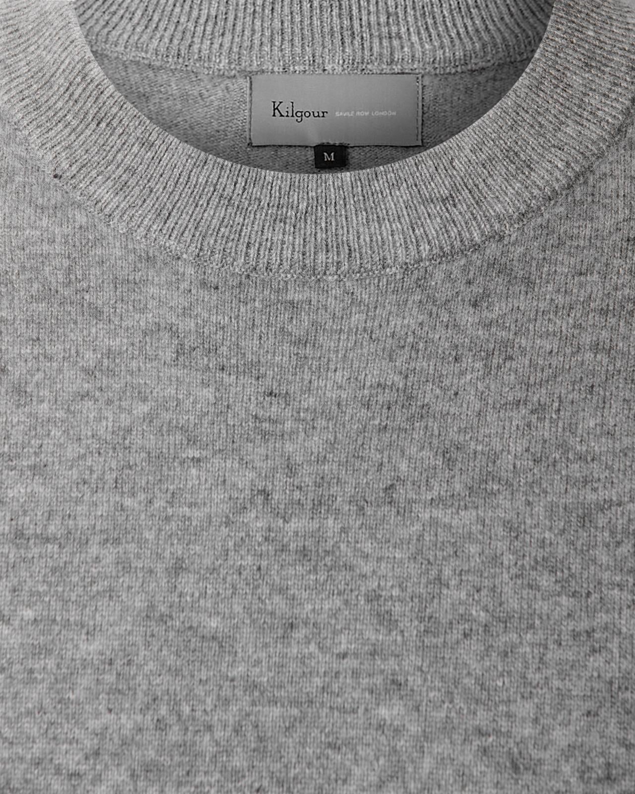 Crew Neck Marl Grey Cashmere Jumper-MALFORD OF LONDON SAVILE ROW MENSWEAR OUTLET