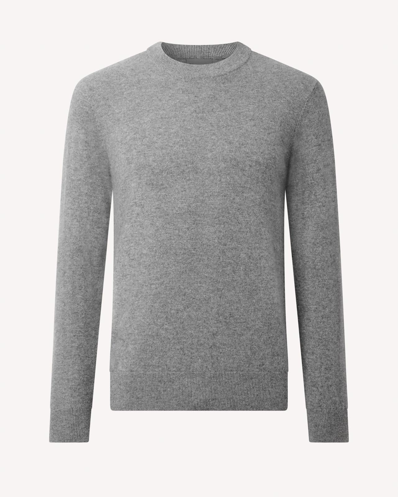 Crew Neck Marl Grey Cashmere Jumper-MALFORD OF LONDON SAVILE ROW MENSWEAR OUTLET