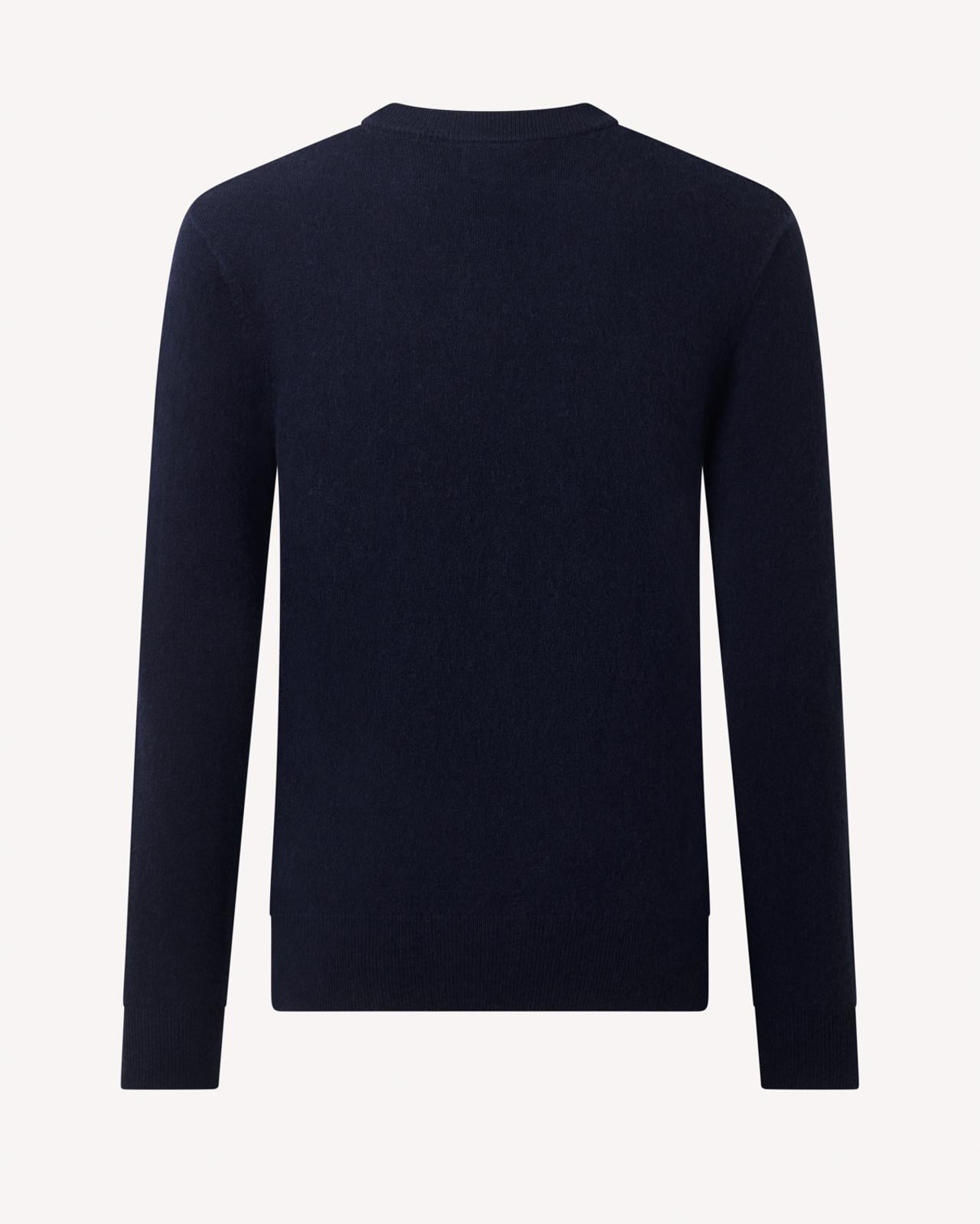 Crew Neck Navy Blue Cashmere Jumper-MALFORD OF LONDON SAVILE ROW MENSWEAR OUTLET