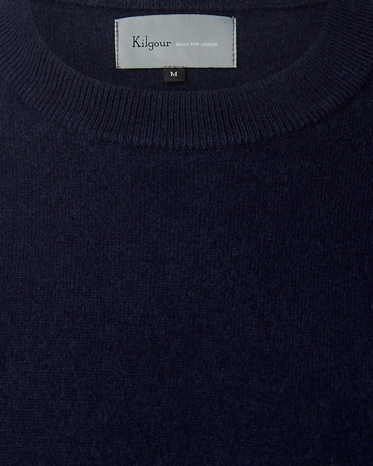 Crew Neck Navy Blue Cashmere Jumper-MALFORD OF LONDON SAVILE ROW MENSWEAR OUTLET