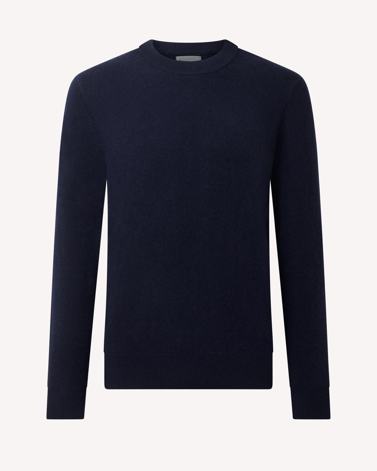 Crew Neck Navy Blue Cashmere Jumper-MALFORD OF LONDON SAVILE ROW MENSWEAR OUTLET