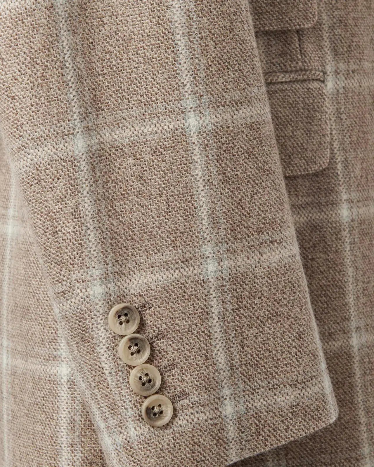 Double Breasted Large Window Check Jacket Biege / Cream-MALFORD OF LONDON SAVILE ROW MENSWEAR OUTLET