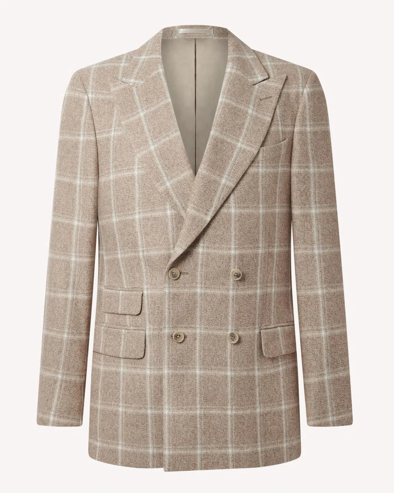 Double Breasted Large Window Check Jacket Biege / Cream-MALFORD OF LONDON SAVILE ROW MENSWEAR OUTLET