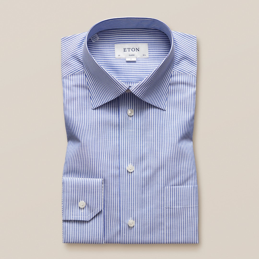 ETON Classic Fit Bengal Stripe Shirt Mid Blue-MALFORD OF LONDON SAVILE ROW MENSWEAR OUTLET