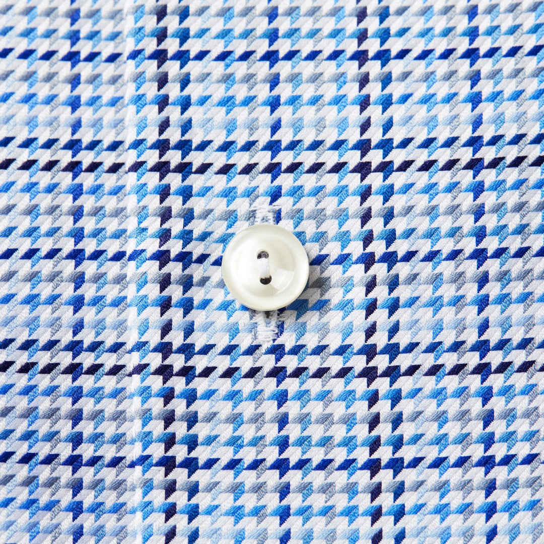 ETON Contemporary Fit Houndstooth Check Shirt Mid Blue-MALFORD OF LONDON SAVILE ROW MENSWEAR OUTLET