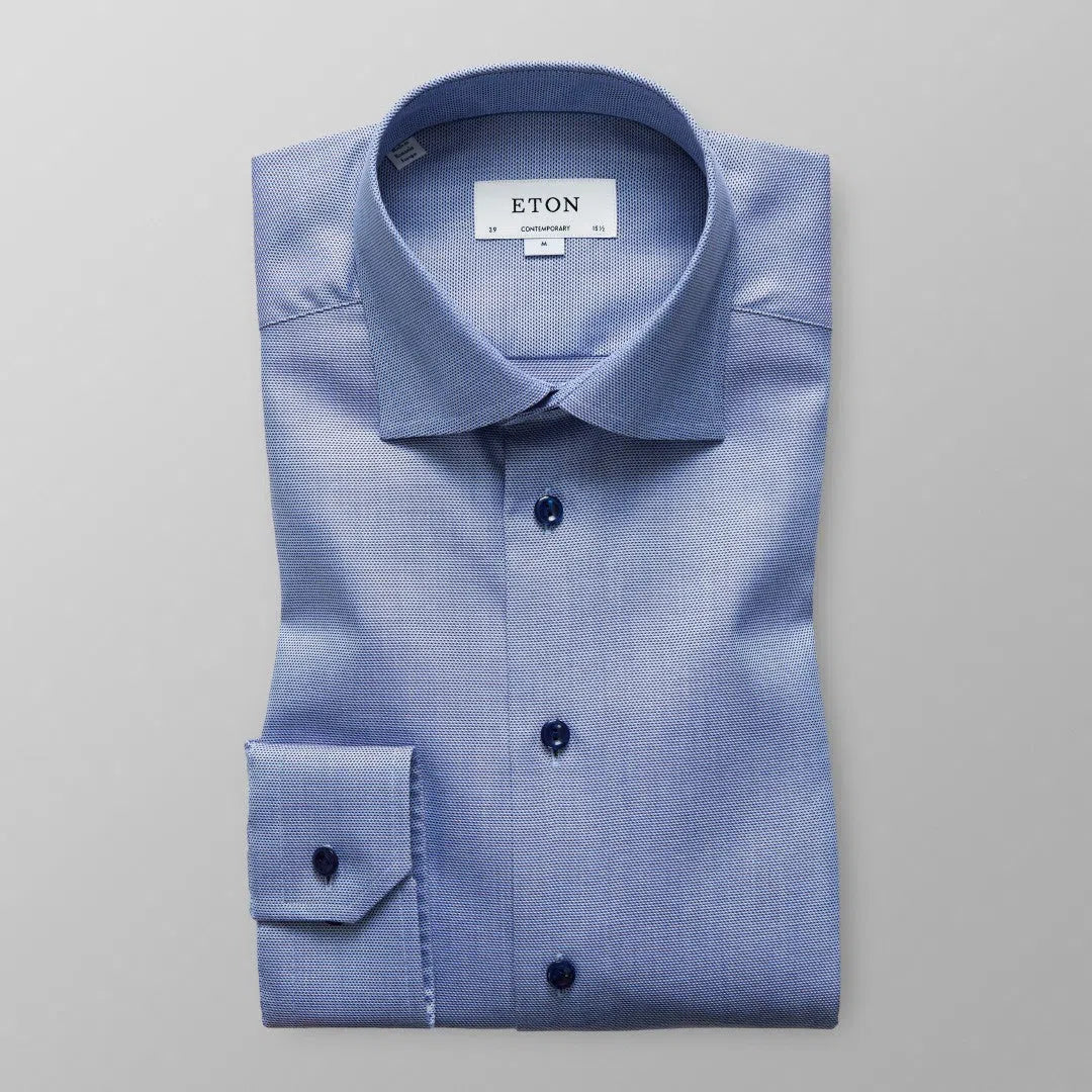 ETON Contemporary Fit Micro Diamond Print Shirt Dark Blue-MALFORD OF LONDON SAVILE ROW MENSWEAR OUTLET