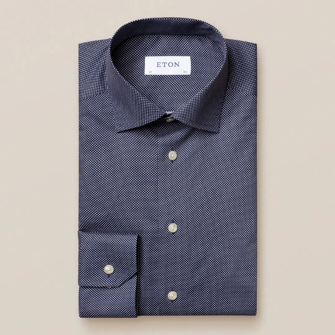 ETON Contemporary Fit Micro Dot Shirt Dark Blue-MALFORD OF LONDON SAVILE ROW MENSWEAR OUTLET