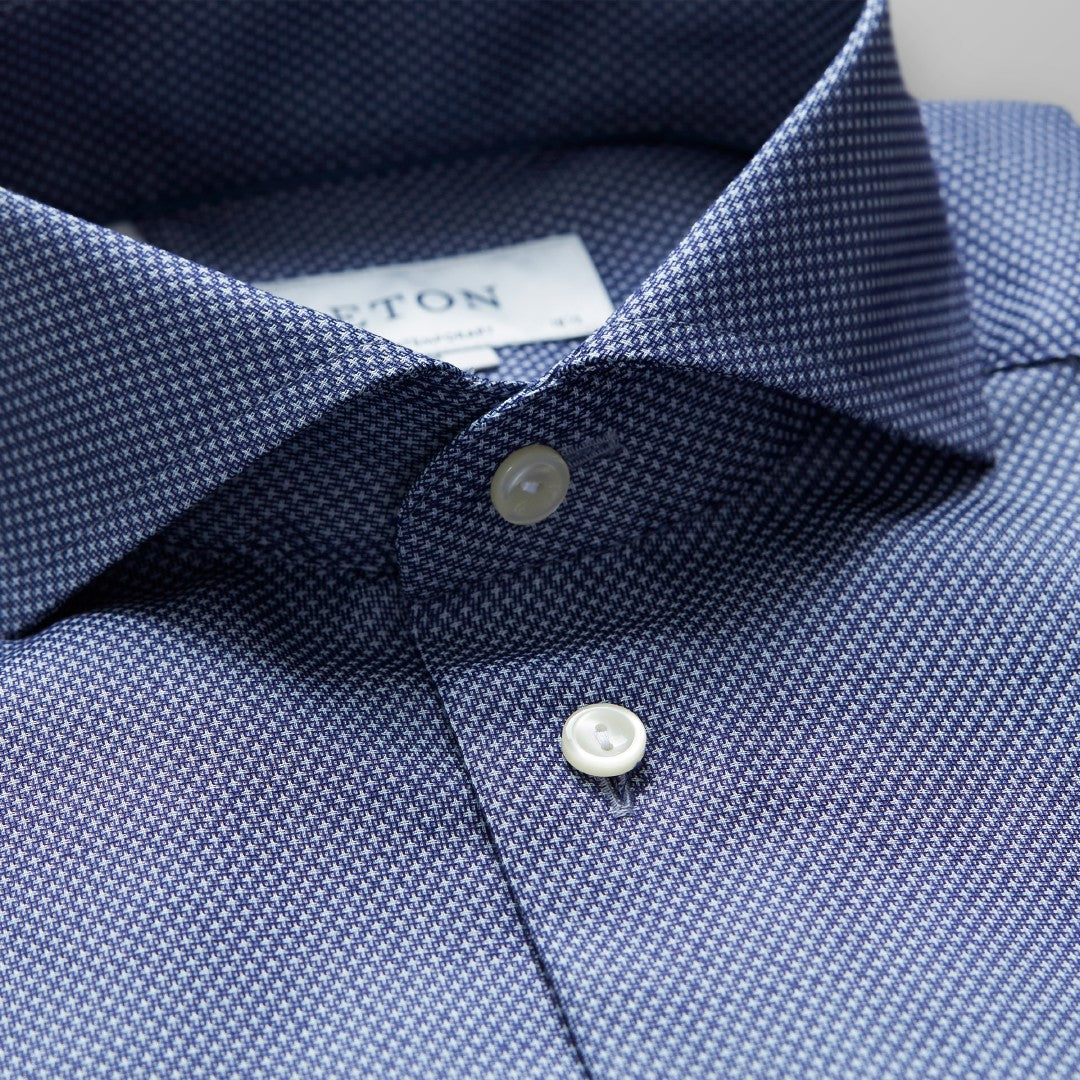 ETON Contemporary Fit Micro Geometric Pattern Shirt Mid Blue-MALFORD OF LONDON SAVILE ROW MENSWEAR OUTLET