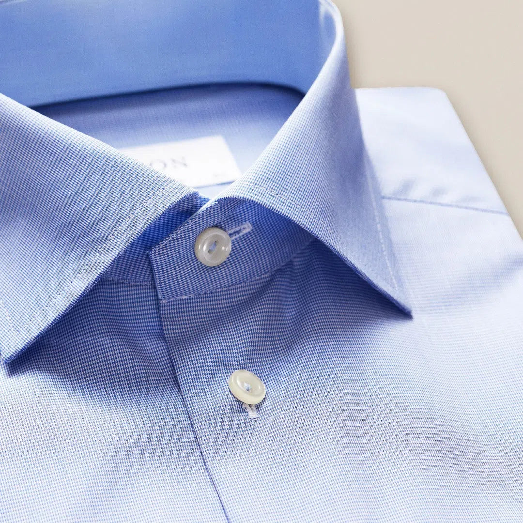 ETON Contemporary Fit Micro Houndstooth Shirt Mid Blue-MALFORD OF LONDON SAVILE ROW MENSWEAR OUTLET