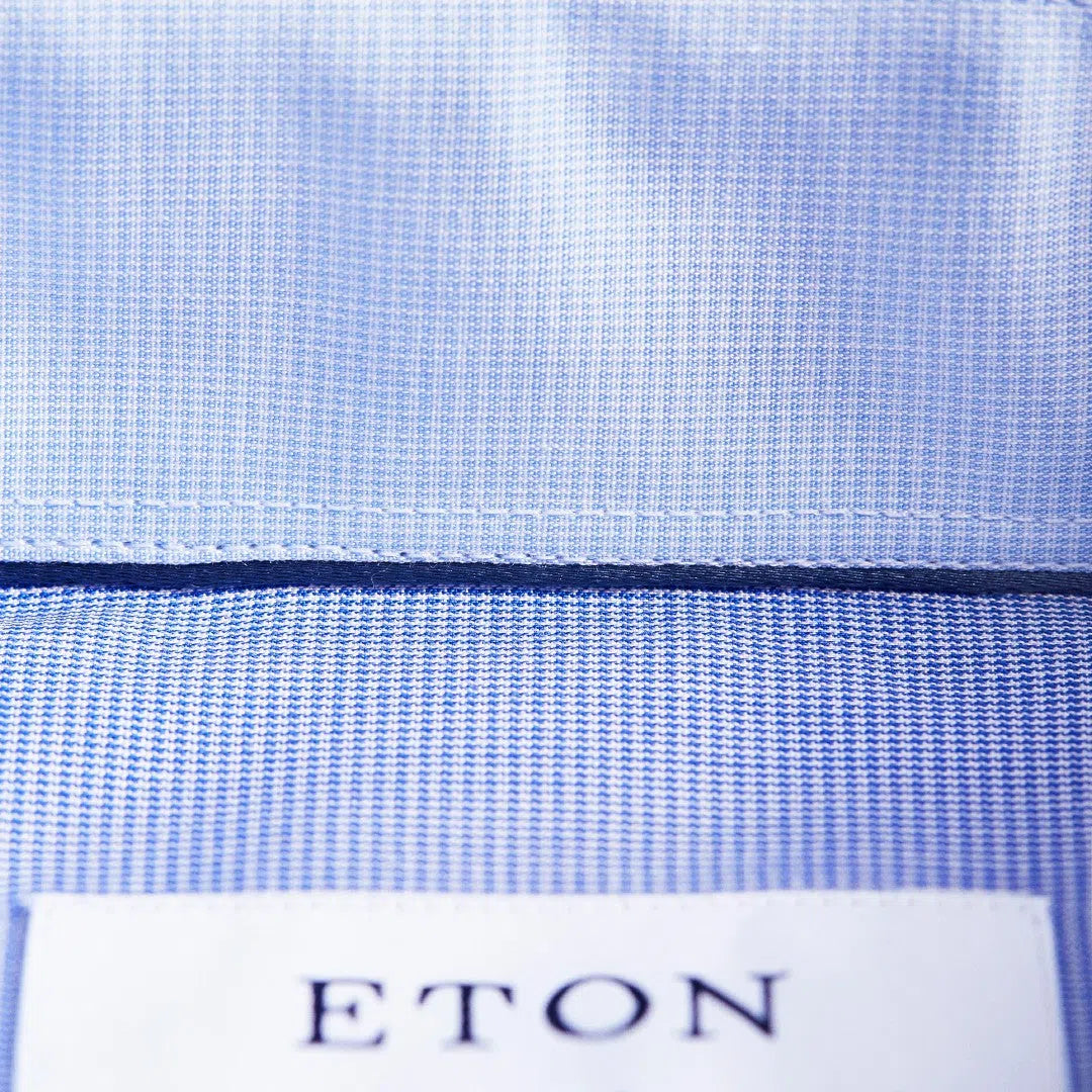 ETON Contemporary Fit Micro Houndstooth Shirt Mid Blue-MALFORD OF LONDON SAVILE ROW MENSWEAR OUTLET