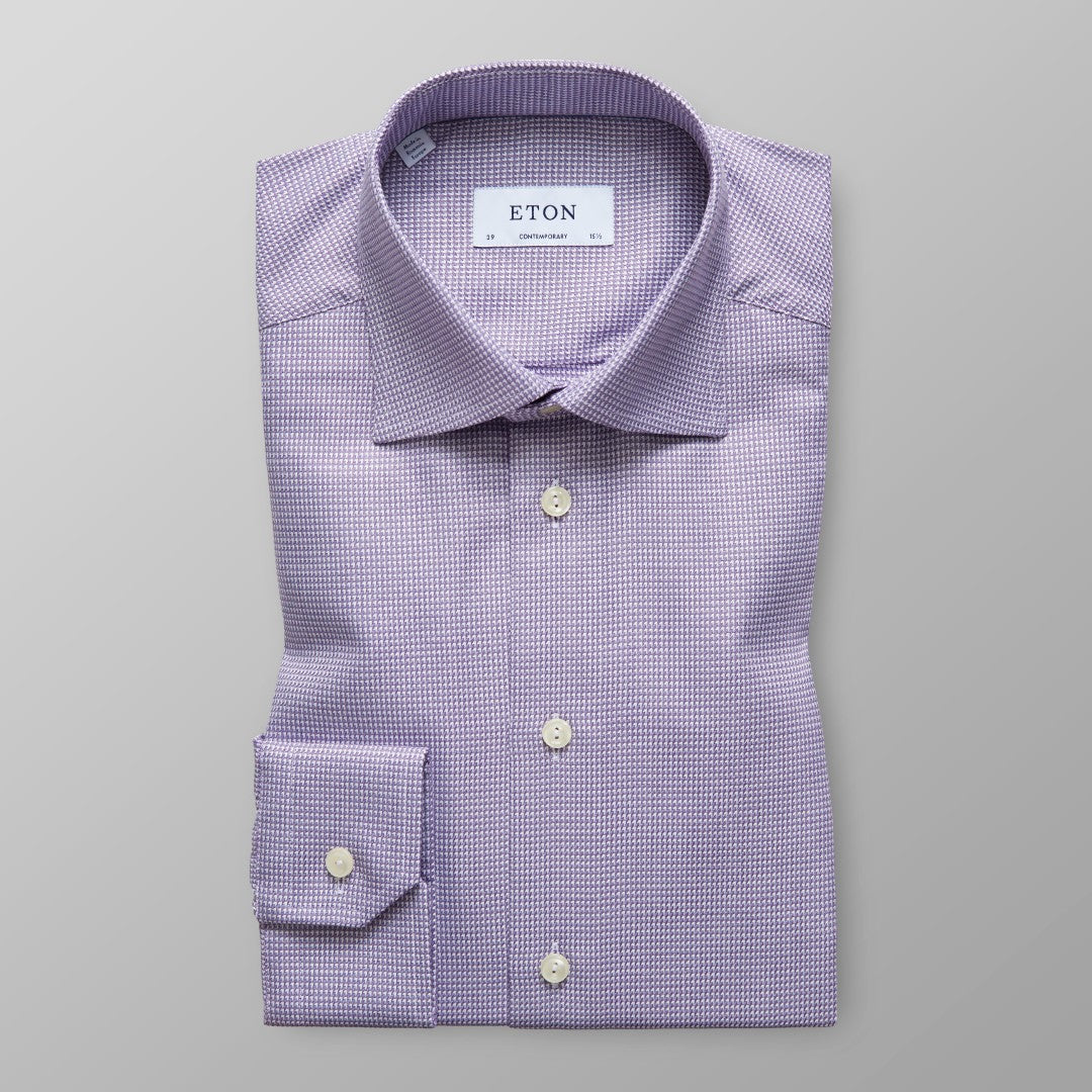 ETON Contemporary Fit Micro Houndstooth Shirt Mid purple-MALFORD OF LONDON SAVILE ROW MENSWEAR OUTLET