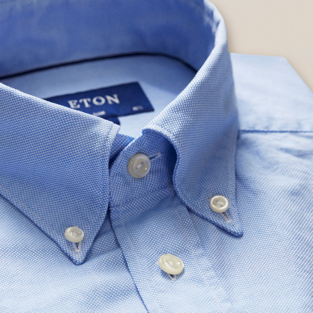 ETON Contemporary Fit Pin Weave Shirt Mid Blue-MALFORD OF LONDON SAVILE ROW MENSWEAR OUTLET