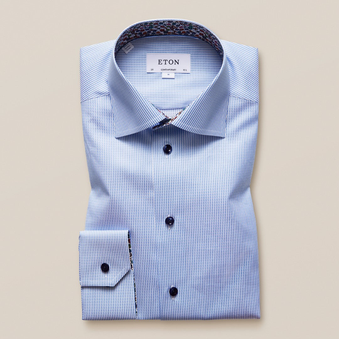 ETON Contemporary Fit Rope Stripe Shirt Light Blue-MALFORD OF LONDON SAVILE ROW MENSWEAR OUTLET