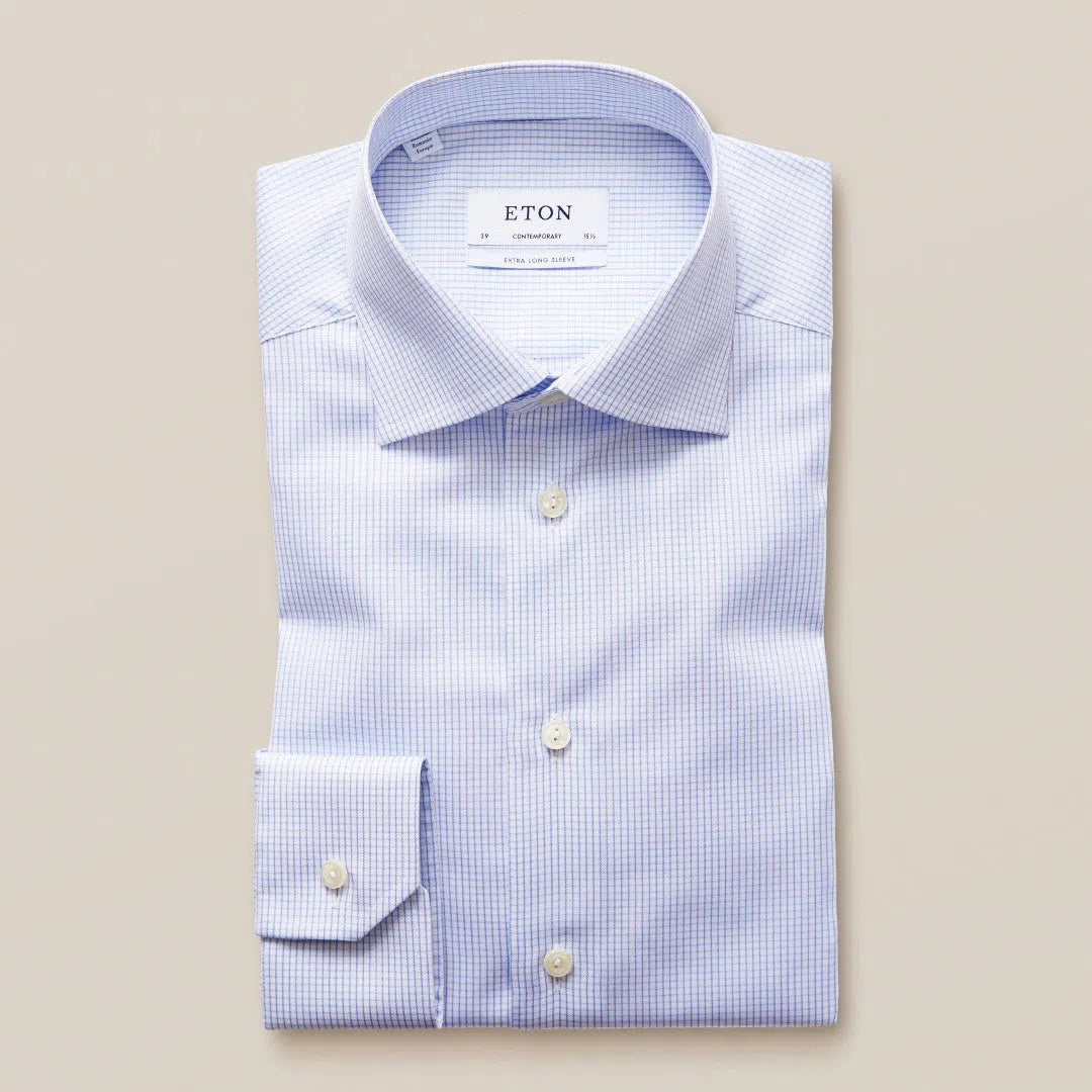 ETON Contemporary Fit Small Graph Check Shirt Light Blue-MALFORD OF LONDON SAVILE ROW MENSWEAR OUTLET