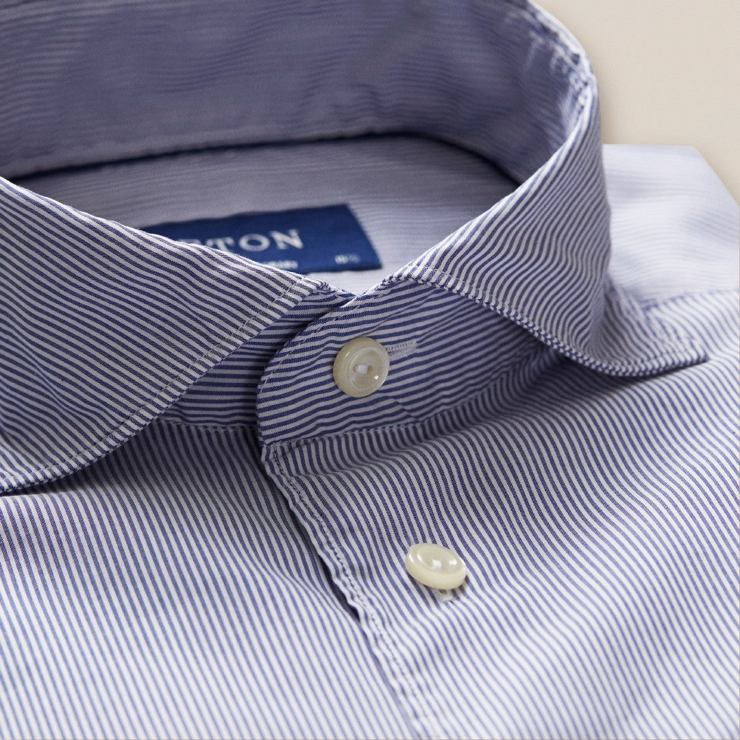 ETON Contemporary Fit Striped Shirt Mid Blue-MALFORD OF LONDON SAVILE ROW MENSWEAR OUTLET