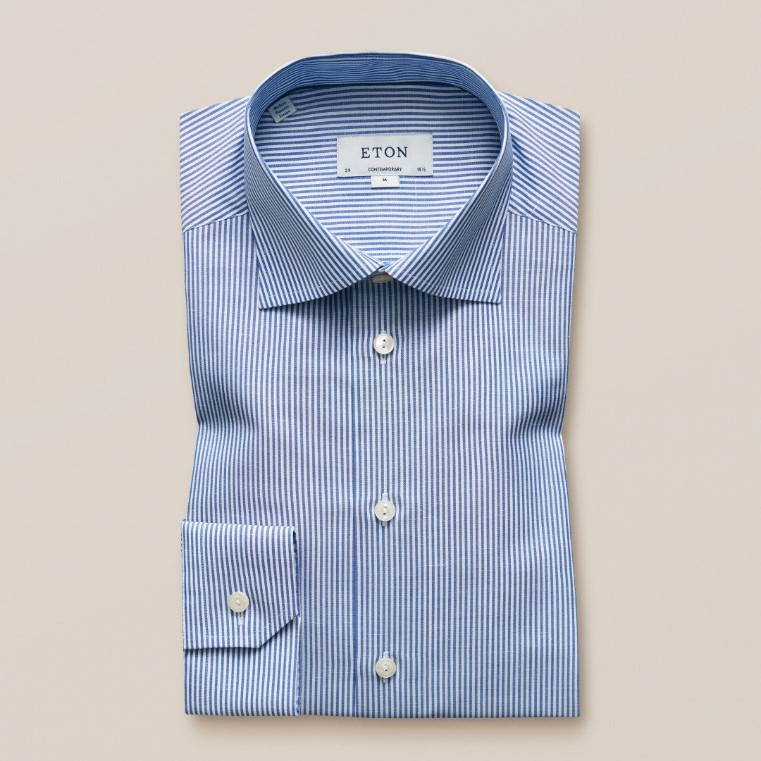 ETON Contemporary Fit Striped Shirt Mid Blue-MALFORD OF LONDON SAVILE ROW MENSWEAR OUTLET